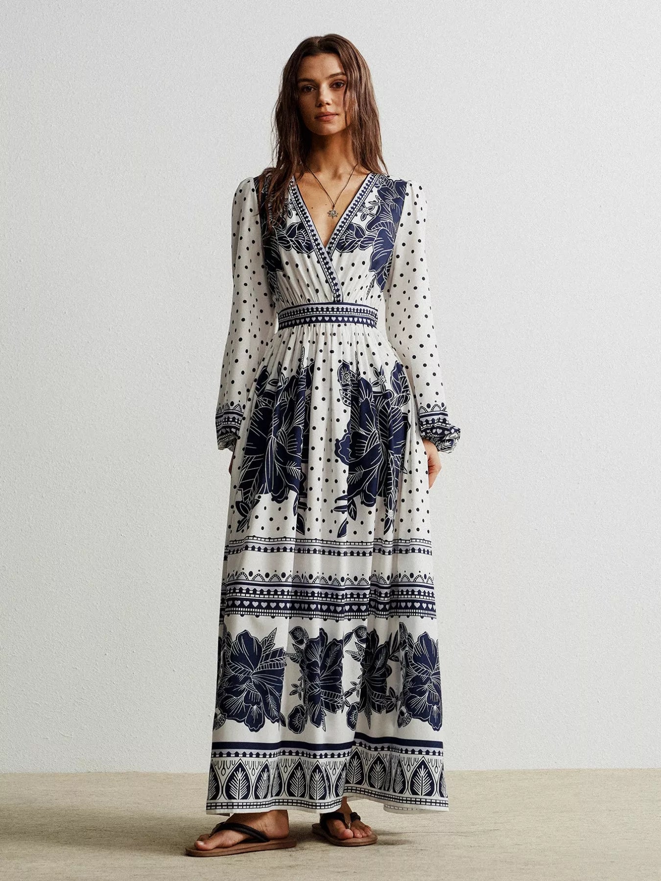 Floral Print Long Sleeve Maxi Dress OutfitFlow