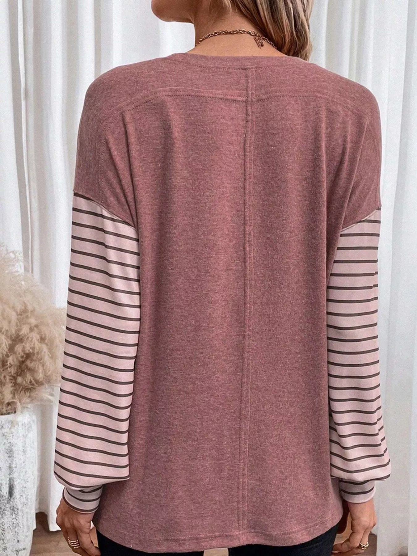 Striped Color Block Long Sleeve T-Shirt OutfitFlow