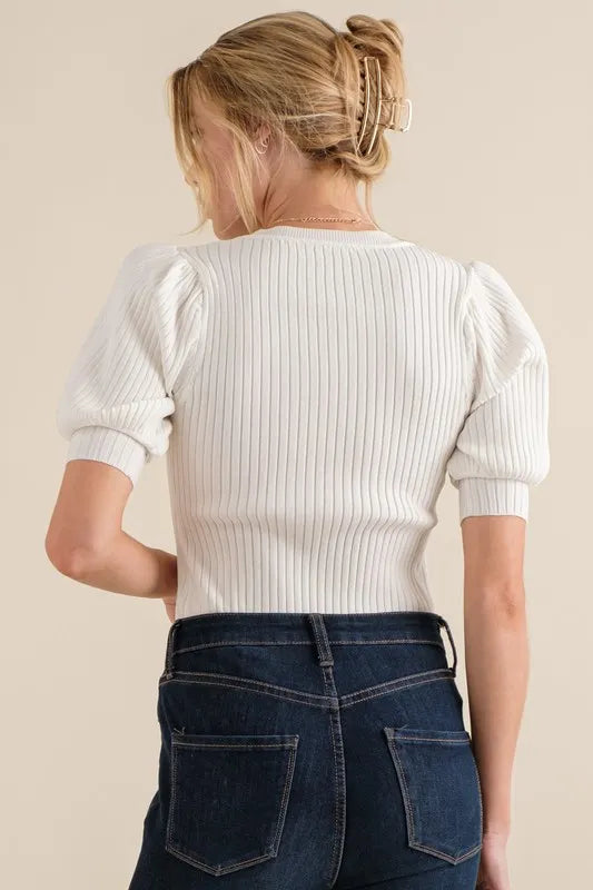 And The Why Puffed Half Sleeve Rib Basic Bodysuit OutfitFlow