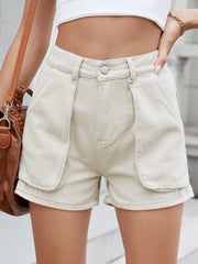 High Waist Utility Pocket Denim Shorts OutfitFlow