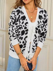 Leopard Tie-Front Cardigan Trendsi