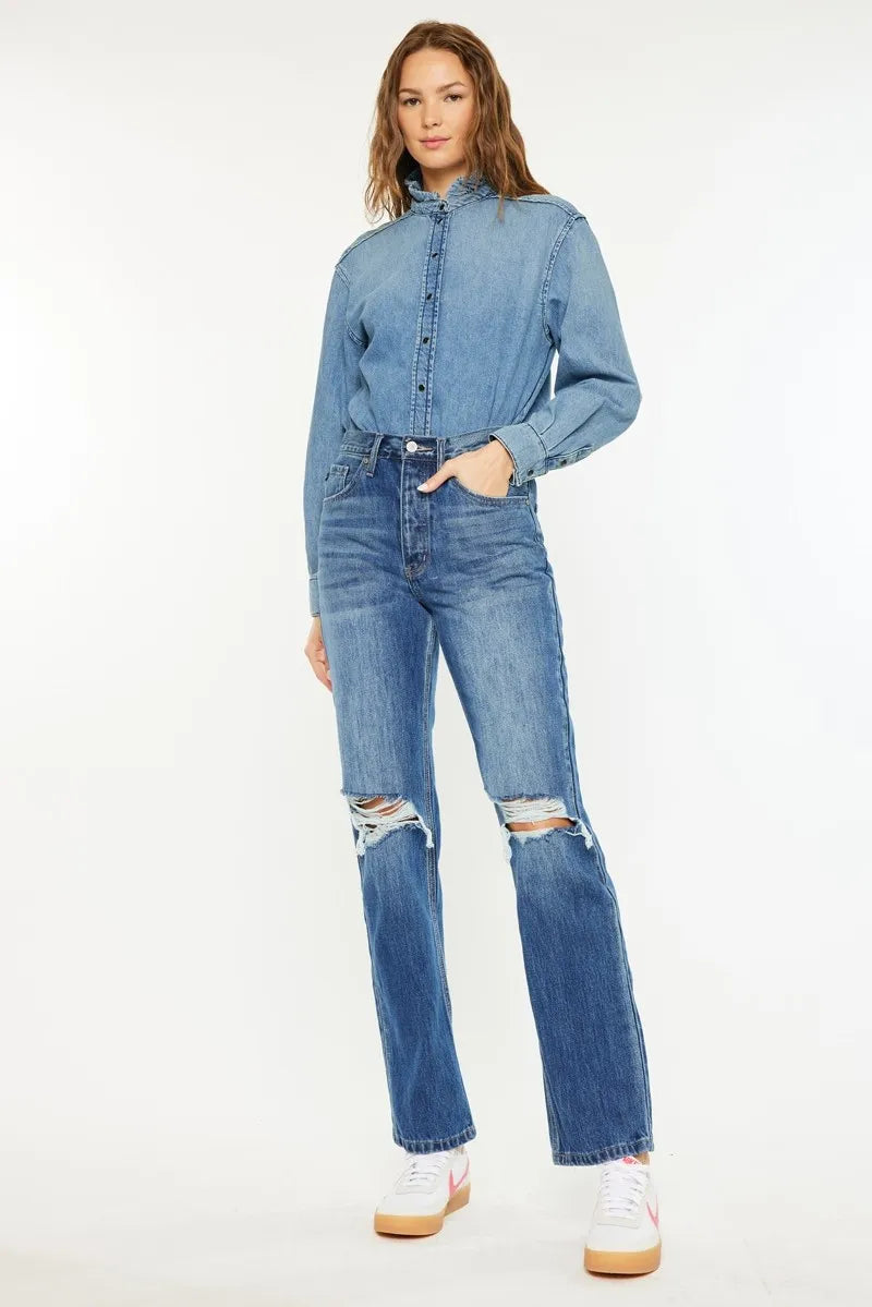 Kancan Ultra High Rise 90's Boyfriend Jeans MEDIUM OutfitFlow