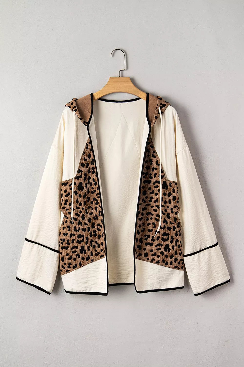 Drawstring Leopard Long Sleeve Hooded Jacket OutfitFlow