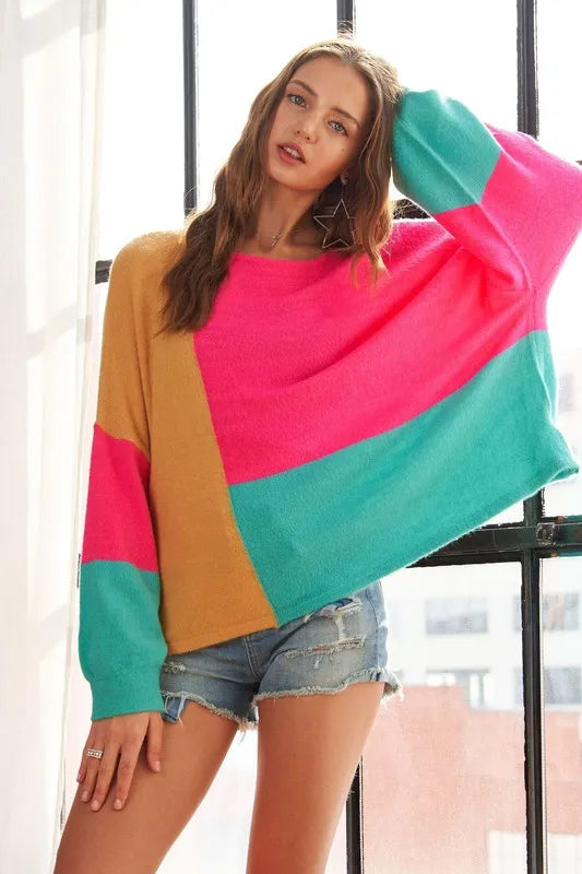 ADORA Loose Fit Colorblock Sweater OutfitFlow