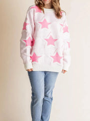 Oversized Star Pattern Ribbed Edge Drop Shoulder Sweater OutfitFlow