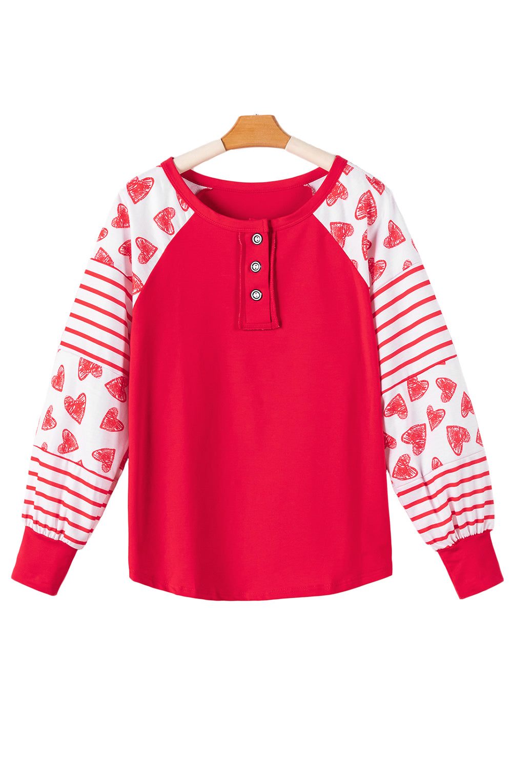 Outfit Flow - Heart Printed Round Neck Long Sleeve T-Shirt