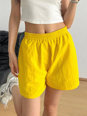 Elastic Waist Casual Shorts Yellow OutfitFlow