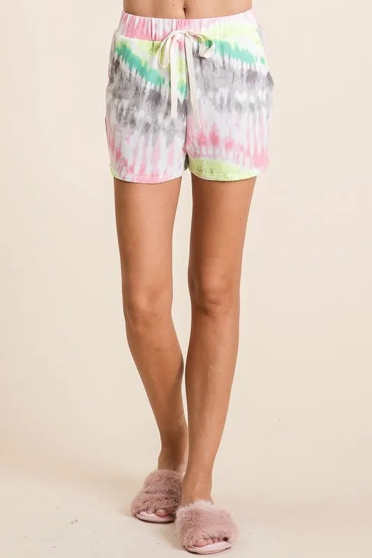 BiBi Tie Dye Print Shorts With Twill Tape Drawstring OutfitFlow