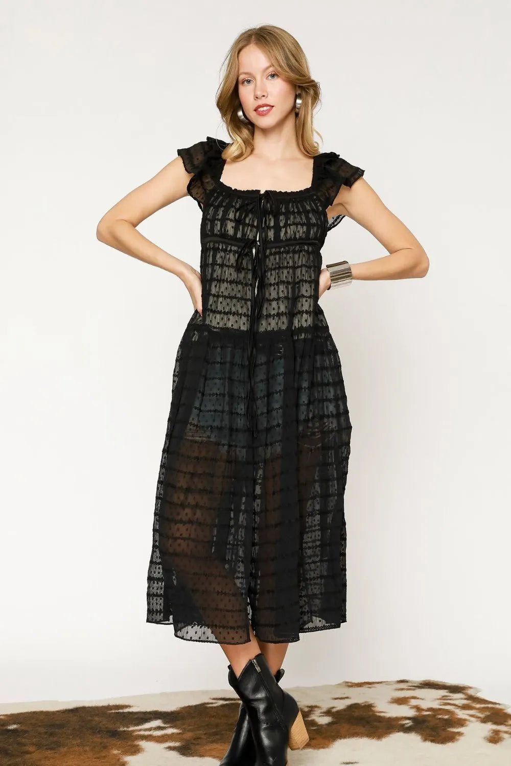 Umgee Sheer Lace Ruffled Cap Sleeve Cover Up OutfitFlow