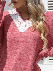 Outfit Flow - Lace Detail V-Neck Long Sleeve T-Shirt