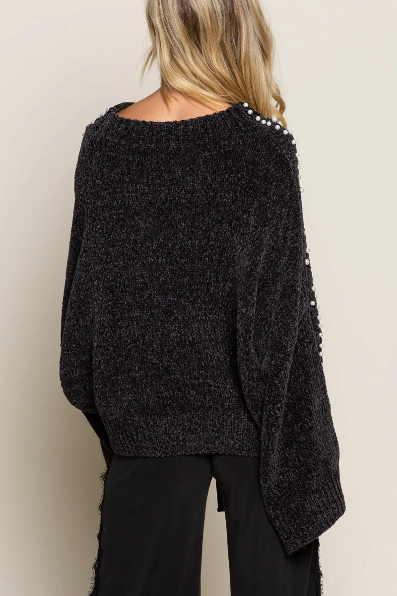 POL Oversized Pearl Embellished Sweater Trendsi