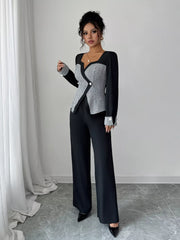 Long Sleeve Top and Wide Leg Pants Set OutfitFlow