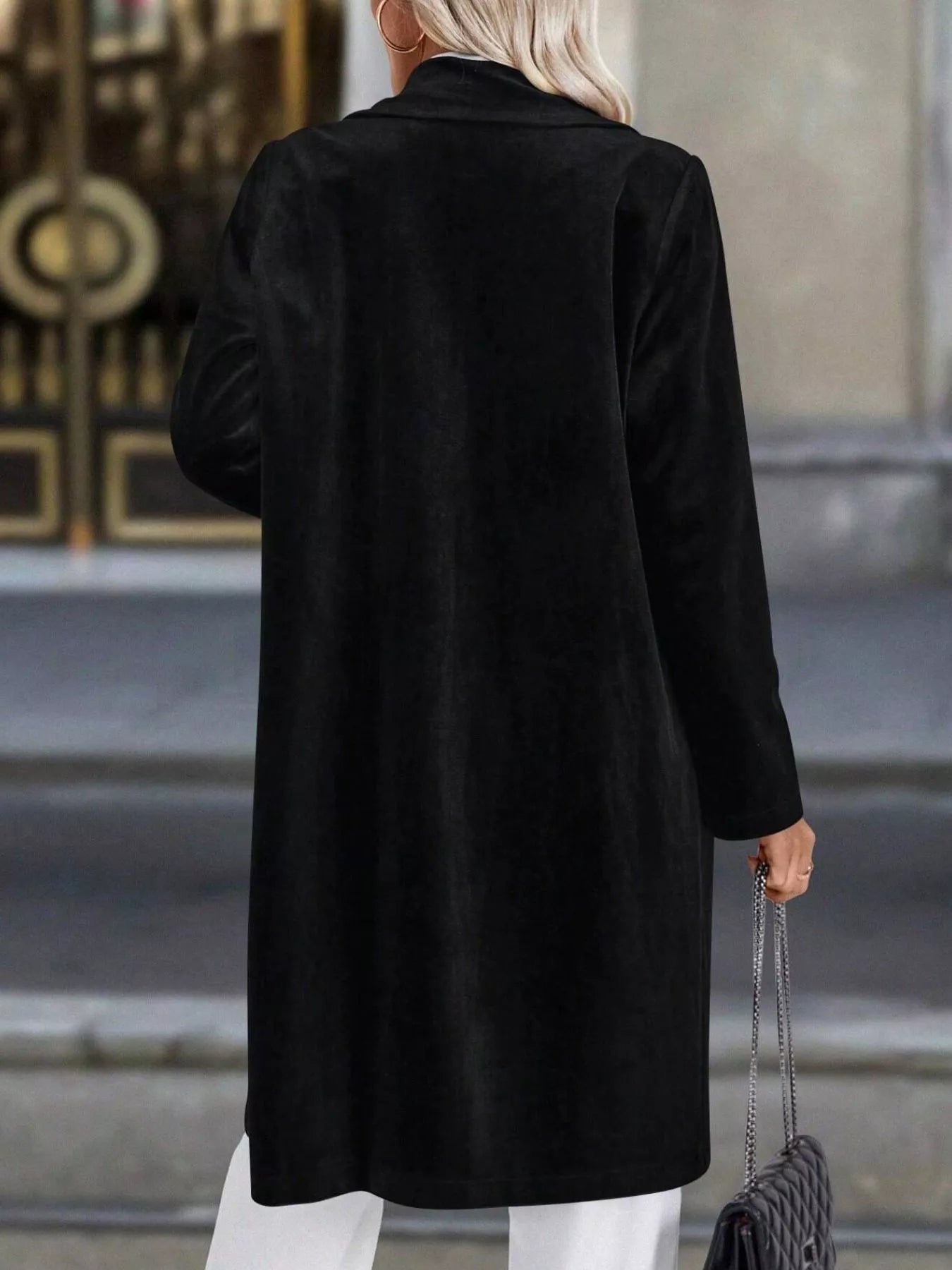 Lapel Collar Long Sleeve Longline Coat OutfitFlow