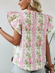 Floral Print Ruffled Sleeve Blouse OutfitFlow