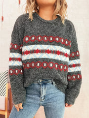 Contrast Round Neck Drop Shoulder Sweater OutfitFlow