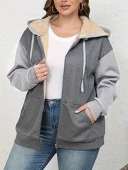 Sherpa Lined Zip-Up Hoodie Gray OutfitFlow