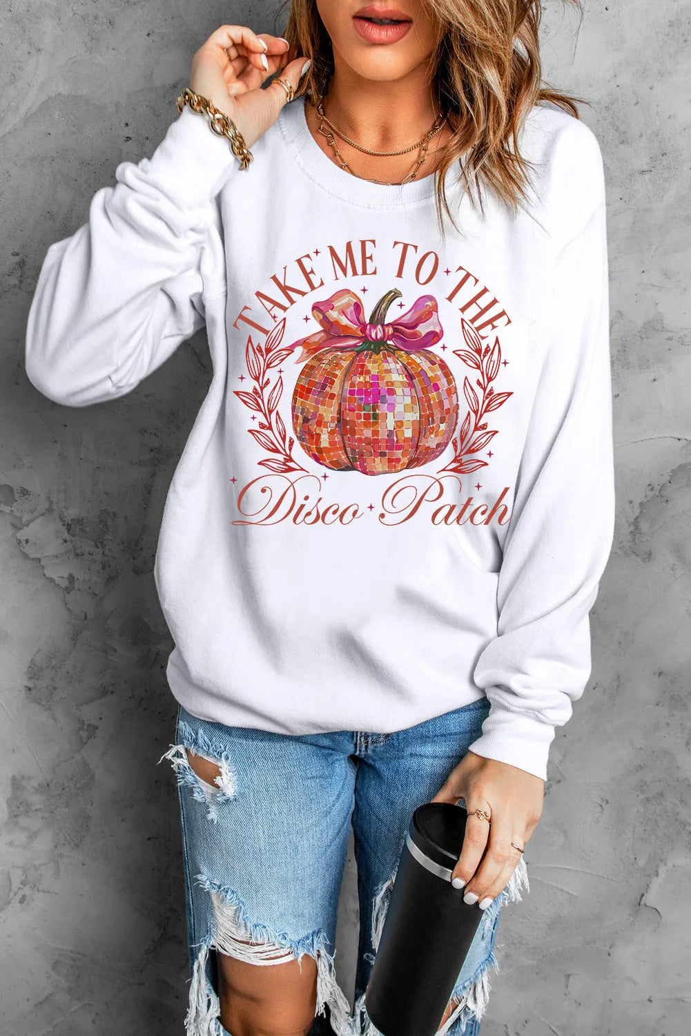 Outfit Flow - Graphic Round Neck Long Sleeve Sweatshirt