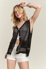 ADORA Button Down Crochet Vest Top OutfitFlow