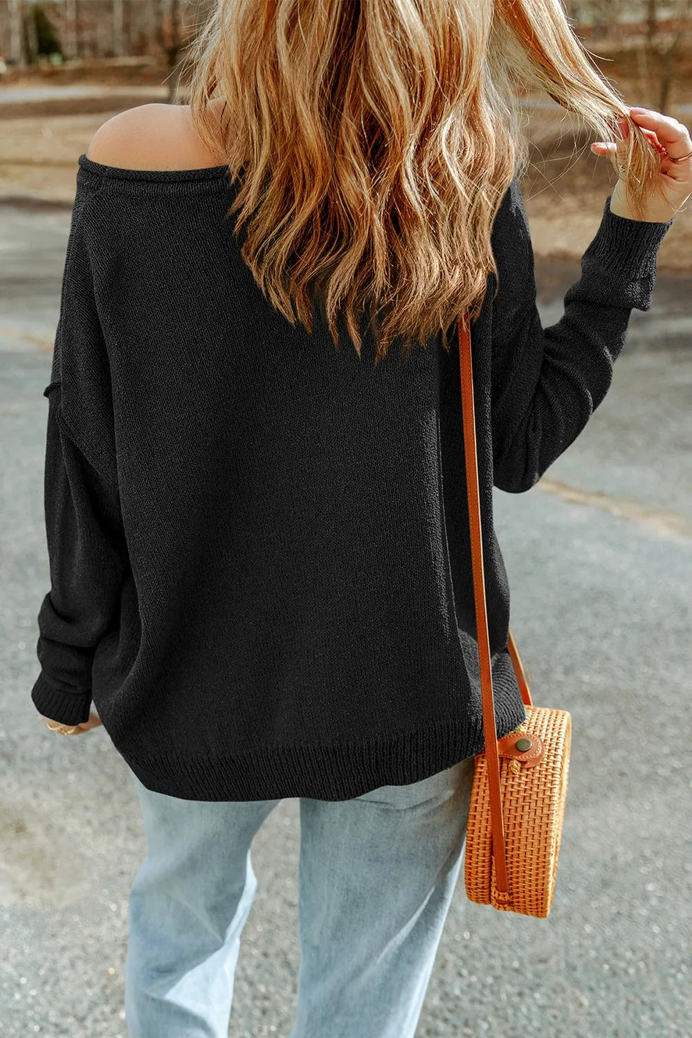 Pumpkin Round Neck Long Sleeve Knit Top OutfitFlow