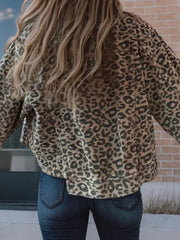 Outfit Flow - Asymmetrical Hem Collared Neck Leopard Jacket