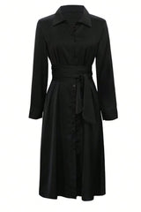 Collared Neck Long Sleeve Midi Shirt Dress OutfitFlow