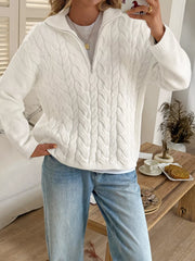 Zip Collar Cable-Knit Sweater OutfitFlow