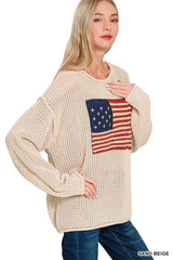 Zenana American Flag Crew Neck Sweater OutfitFlow