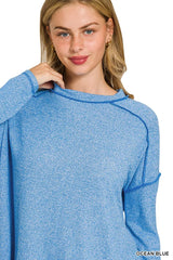 Zenana Full Size Melange Hacci Exposed Seam Hi-low Tee Plus Size OutfitFlow