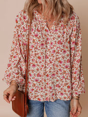 Floral Long Sleeve Button Down Blouse OutfitFlow
