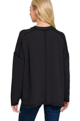 Zenana Full Size Exposed Seam Long Sleeve Corded Rib Knit Top Plus Size OutfitFlow