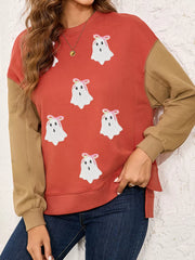 Halloween Glitter Ghost Patched Pattern Color Block Sweatshirt OutfitFlow