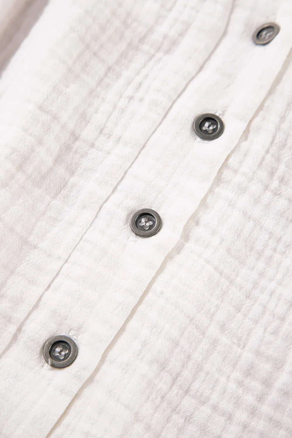 Textured Short Sleeve Buttons Frayed Blouse OutfitFlow