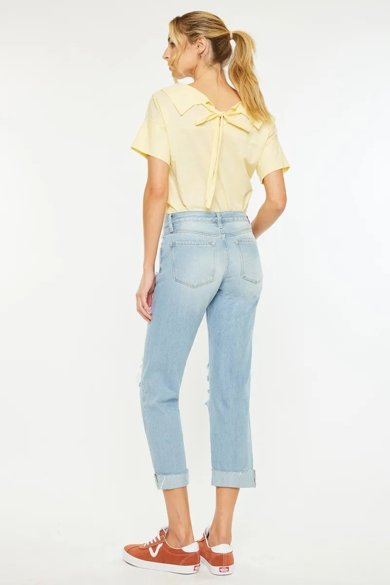 Kancan Mid Rise Distressed Boyfriend Jeans OutfitFlow