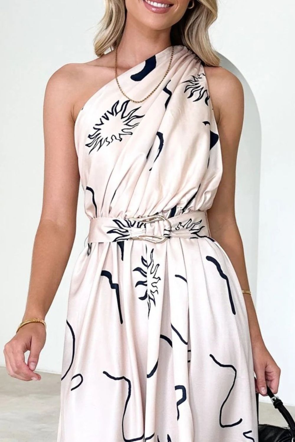 Ruched Printed Single Shoulder Dress OutfitFlow