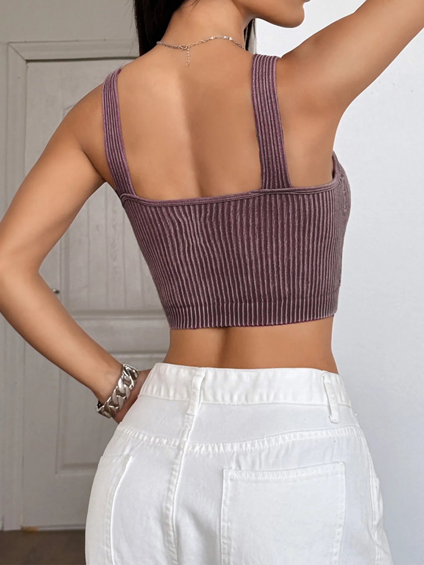 Ribbed Scoop Neck Crop Tank Top OutfitFlow