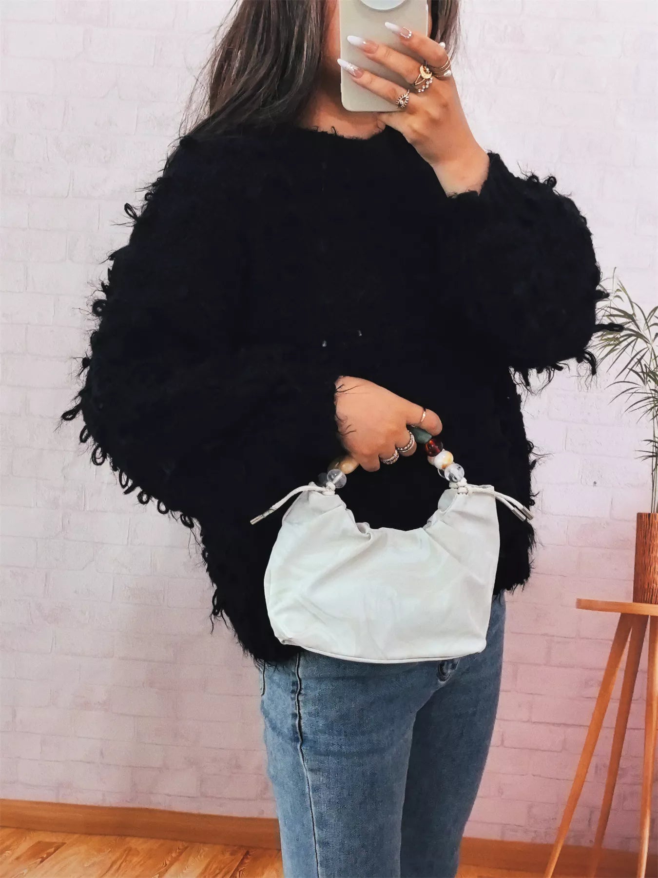 Chunky Round Neck Long Sleeve Sweater OutfitFlow