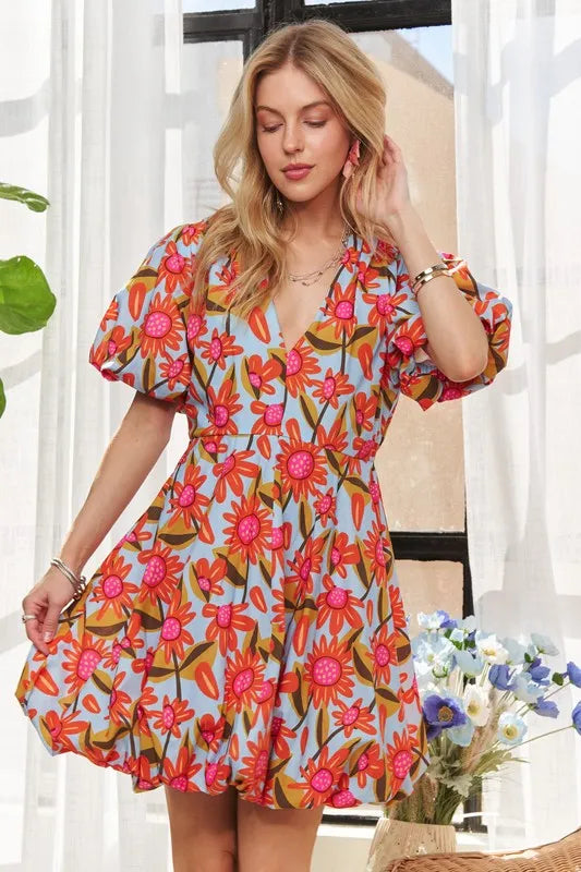 ADORA Puff Sleeve Floral Dress OutfitFlow
