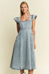 Jade By Jane Full Size Ruffled Denim Midi Dress Plus Size OutfitFlow