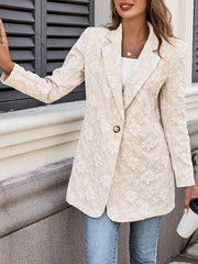 Floral Jacquard One Button Long Sleeve Blazer OutfitFlow