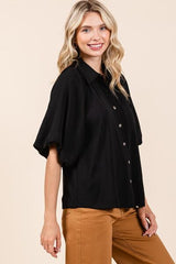 Mittoshop Airflow Short Bubble Sleeve Button Down Shirt OutfitFlow