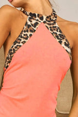 BiBi Triblend Leopard Halter Neck Tied Detailed Top OutfitFlow