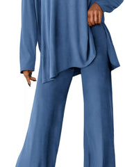 Casual Loose Long Sleeve Top and Wide Leg Pants Set Trendsi