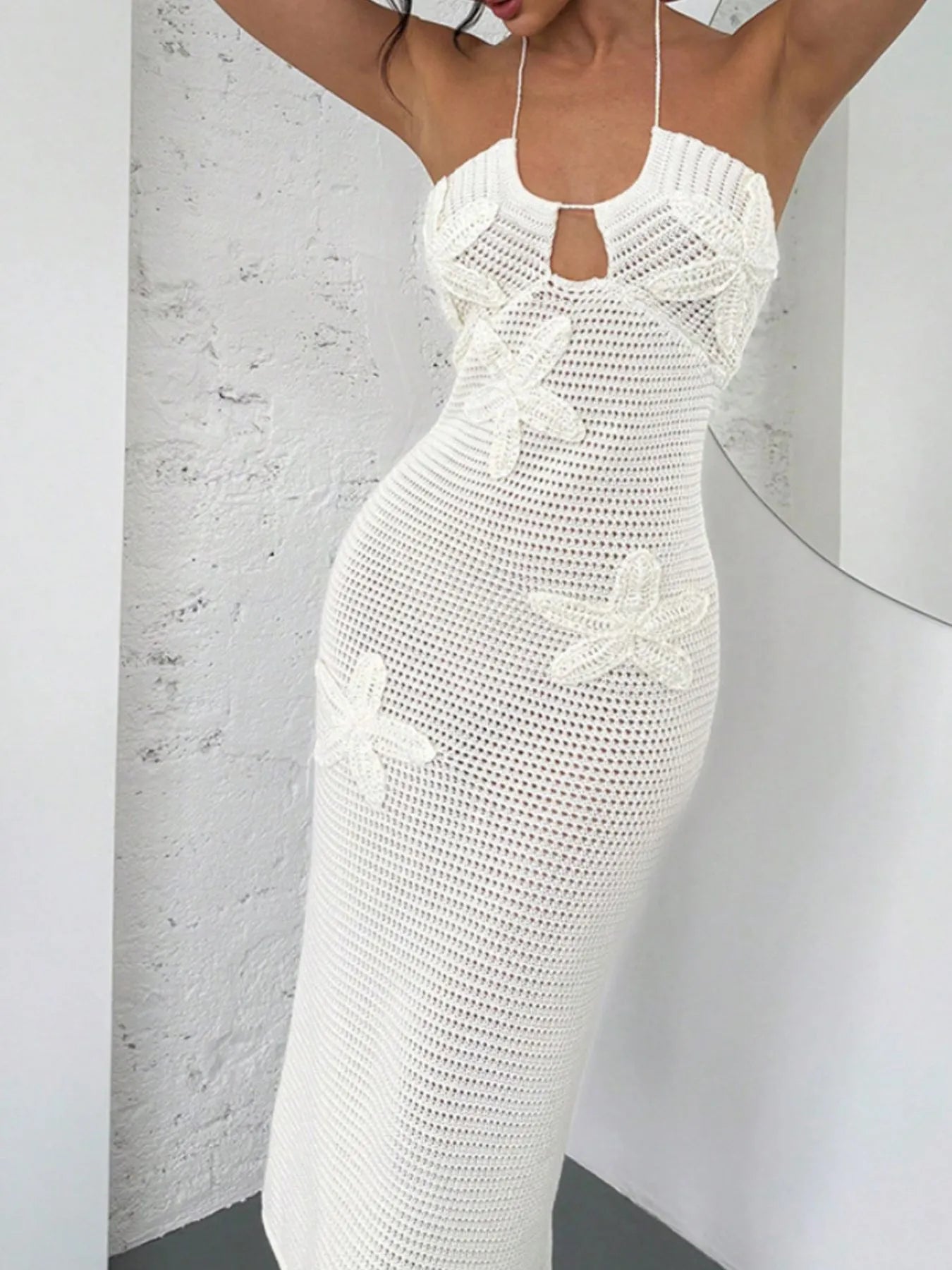 Crochet Backless Midi Knit Dress OutfitFlow