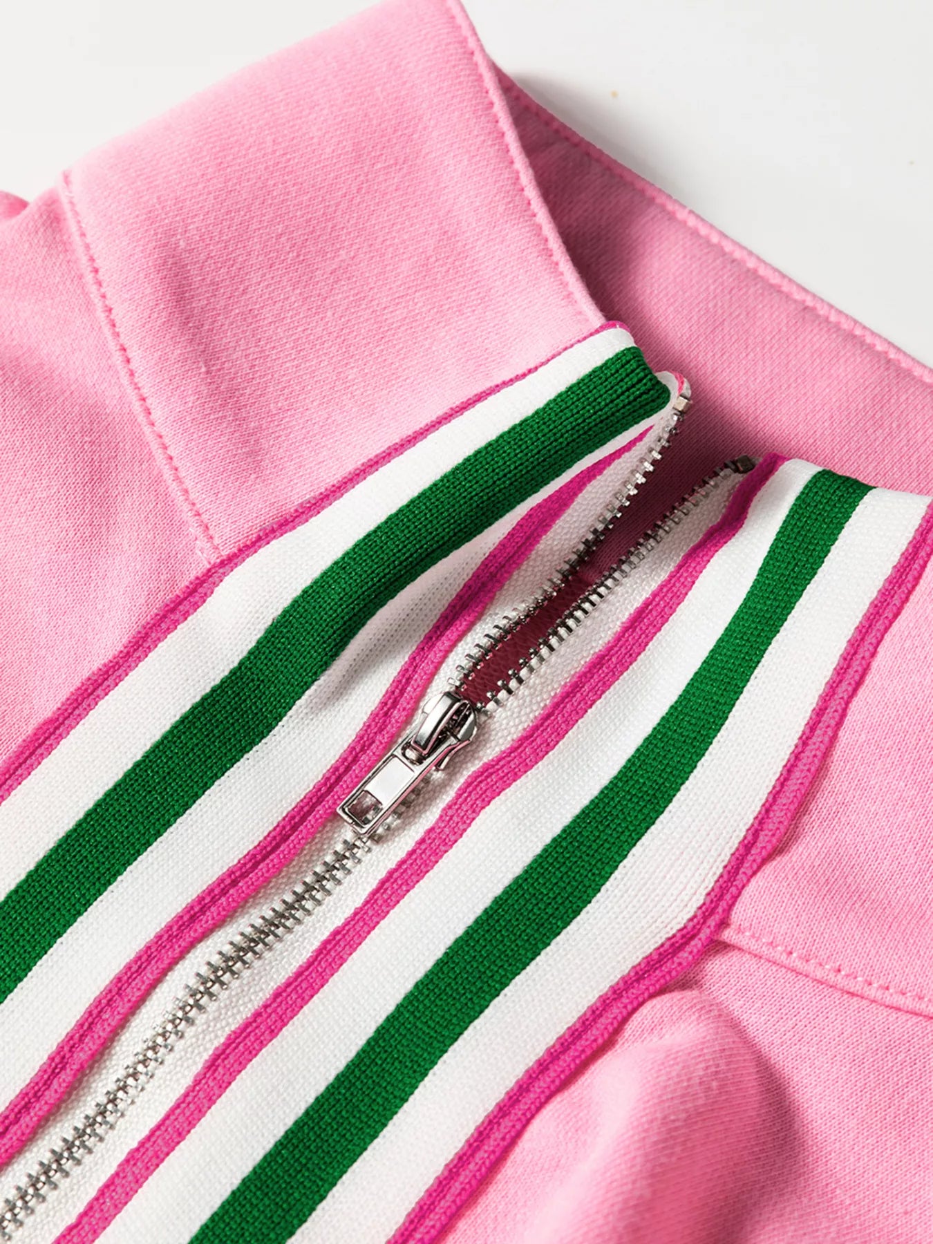 Contrast Striped Patchwork Zip Collar Sweatshirt Trendsi