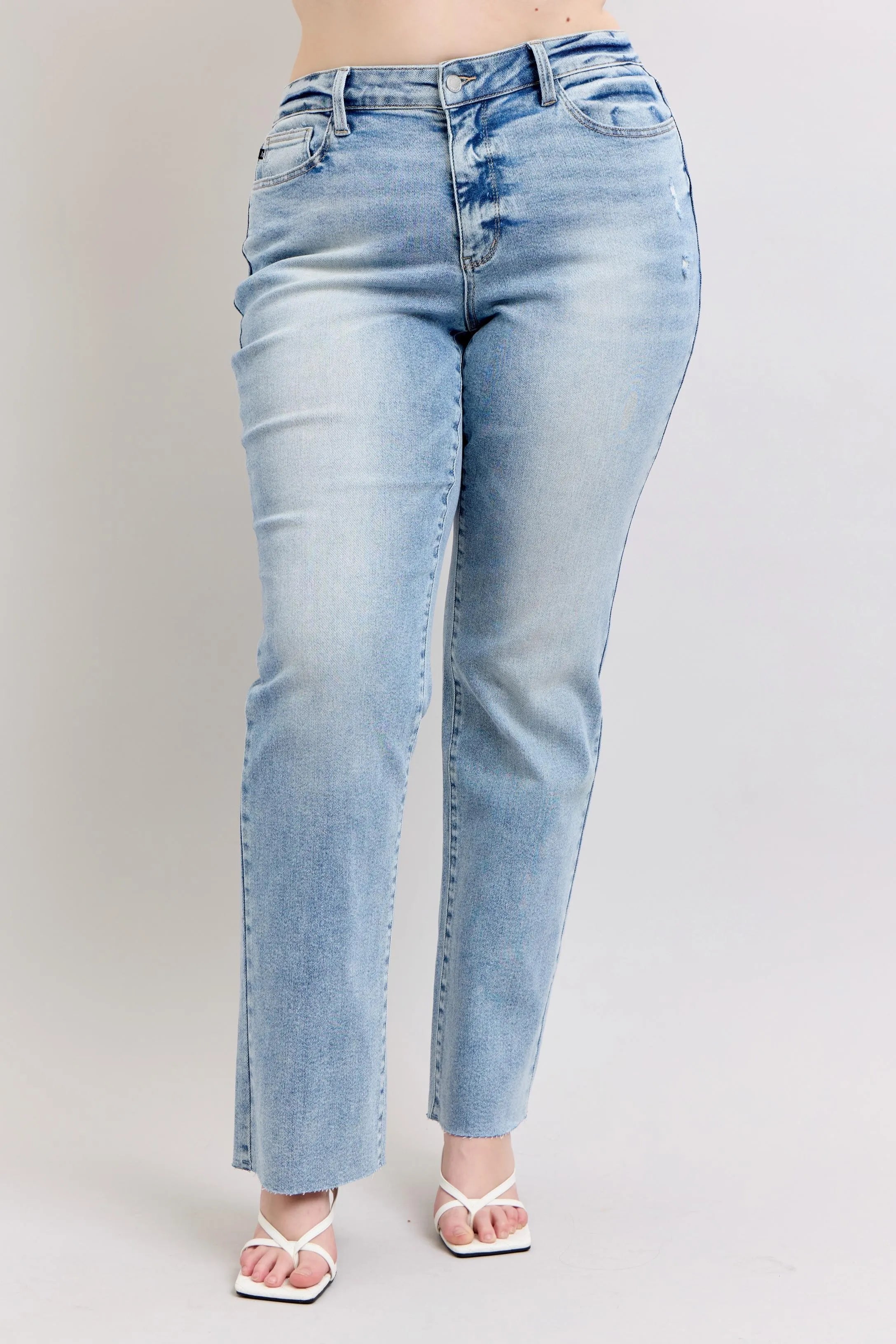 Judy Blue Full Size Mid Rise Light Wash Dad Jeans Plus Size OutfitFlow