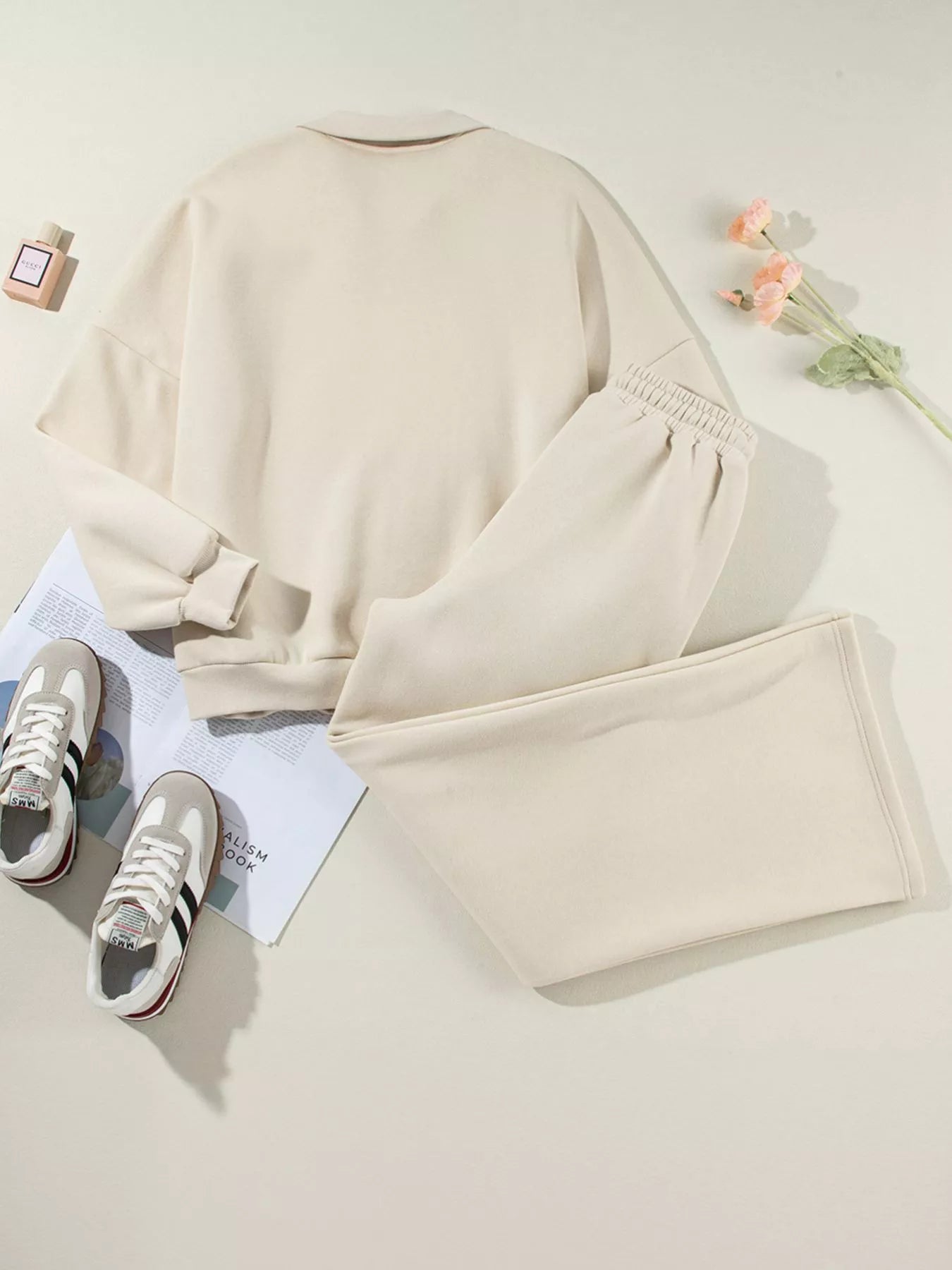 Drop Shoulder Zip Up Jacket and Drawstring Pants Active 2pcs Set OutfitFlow