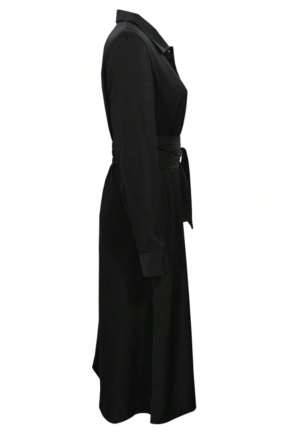 Collared Neck Long Sleeve Midi Shirt Dress OutfitFlow
