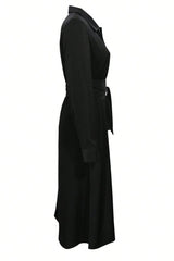 Collared Neck Long Sleeve Midi Shirt Dress OutfitFlow