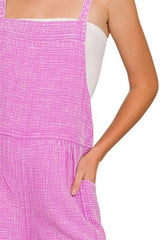 Zenana Washed Double Gauze Tie Back Rompers OutfitFlow