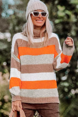 Outfit Flow - Color Block Drop Shoulder Turtleneck Sweater